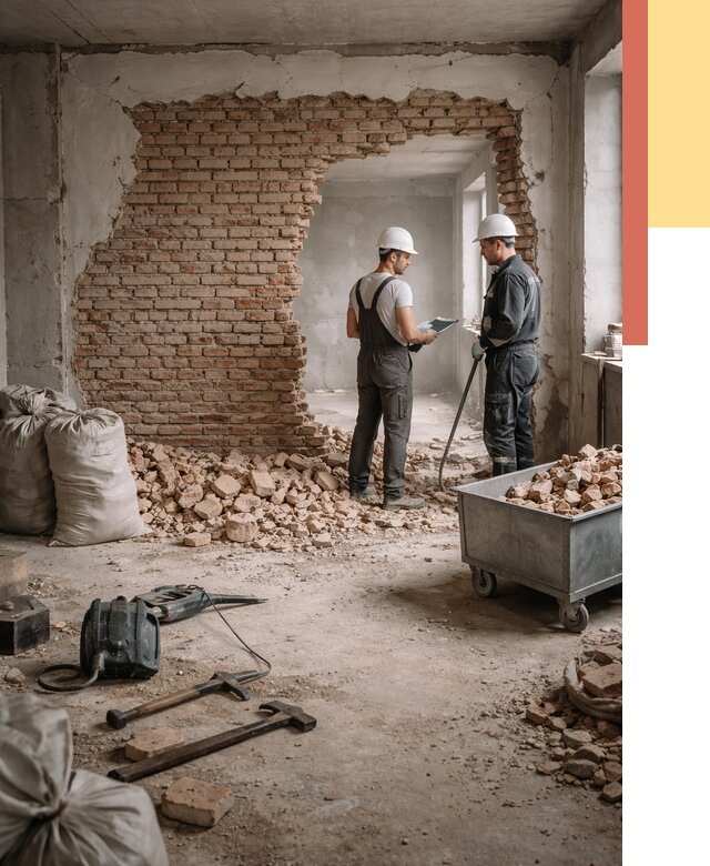 Демонтаж кирпичных стен в Электростали от 4255 руб. — быстро, недорого, под ключ | ОТДЕЛОЧНИК-Элк