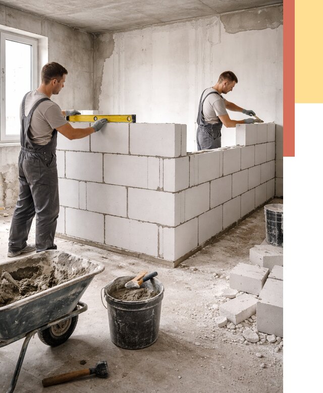 Кладка перегородок из ПГП в Электростали от 2533 руб./м2 — монтаж и возведение под ключ | ОТДЕЛОЧНИК-Элк