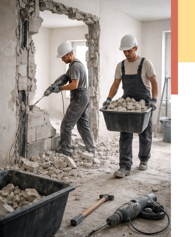 Демонтаж блоковых перегородок в Электростали от 3799 руб. — быстро и недорого | ОТДЕЛОЧНИК-Элк