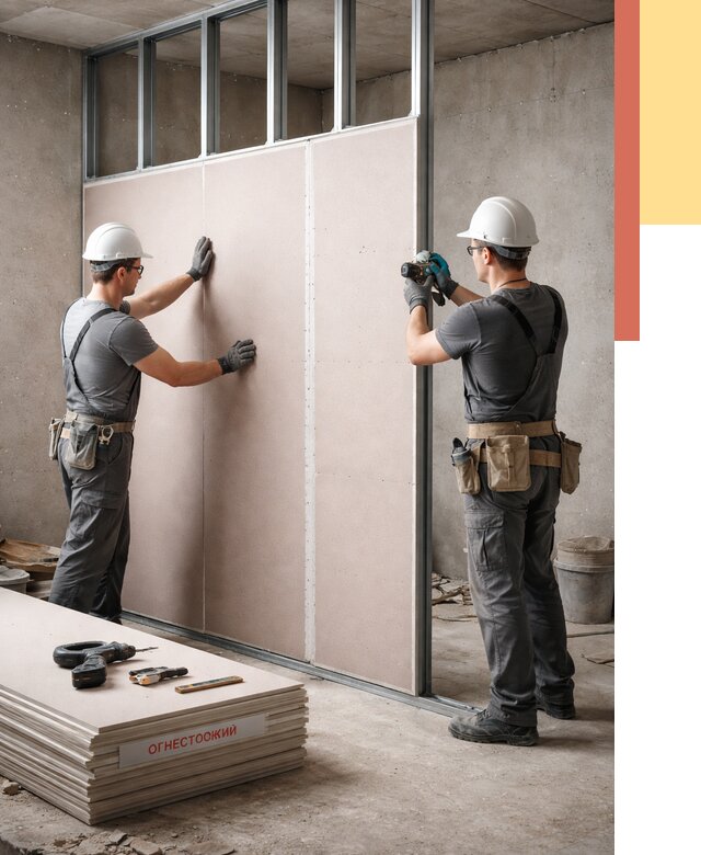 Перегородка из огнестойкого гипсокартона в Электростали от 1874 руб. под ключ | ОТДЕЛОЧНИК-Элк