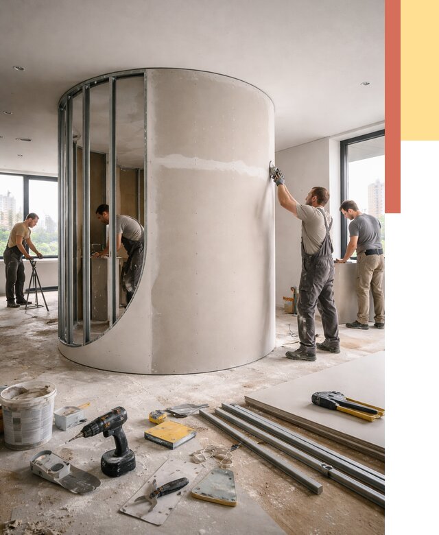 Радиусная перегородка из гипсокартона в Электростали от 2938 руб. под ключ | ОТДЕЛОЧНИК-Элк