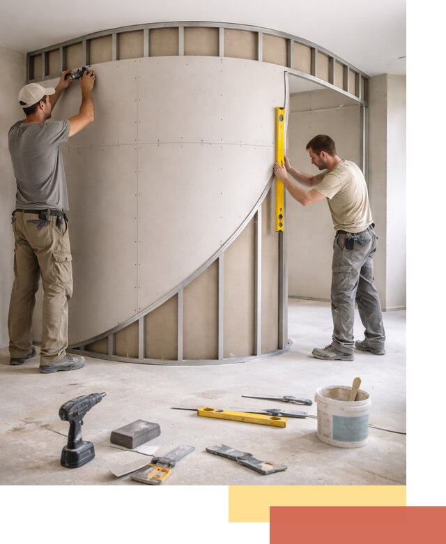 Радиусная перегородка из гипсокартона в Электростали под ключ