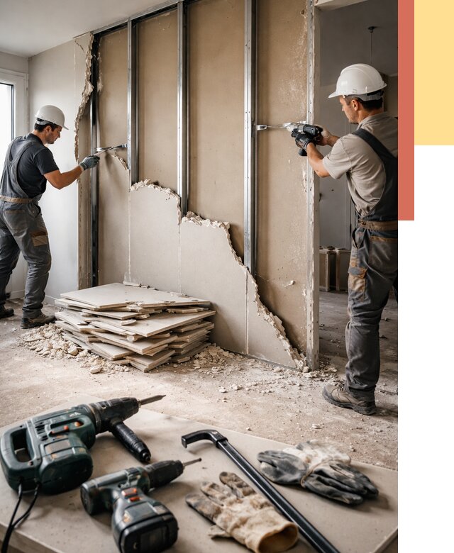 Демонтаж перегородки из гипсокартона в Электростали от 1216 руб. быстро и недорого | ОТДЕЛОЧНИК-Элк