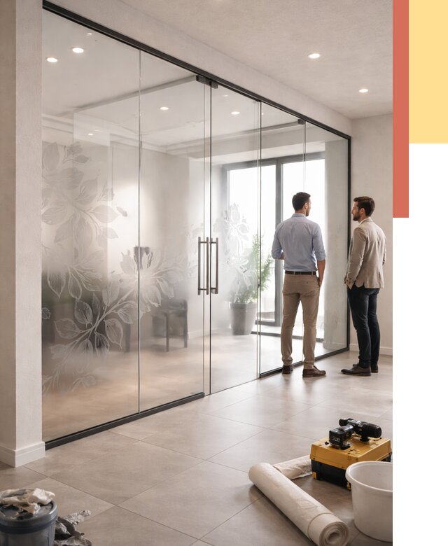 Стеклянные перегородки с рисунком в Электростали от 12663 руб. монтаж и нанесение | ОТДЕЛОЧНИК-Элк