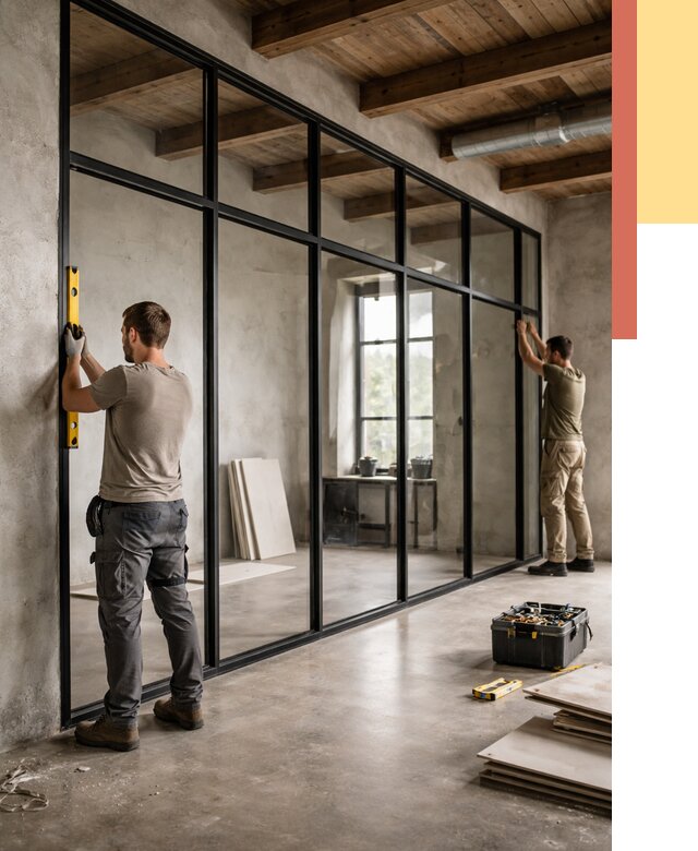 Стеклянные перегородки лофт в Электростали от 10637 руб. под ключ | ОТДЕЛОЧНИК-Элк