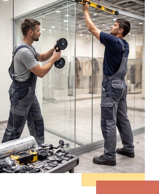 Стеклянные перегородки для магазинов в Электростали — монтаж и установка