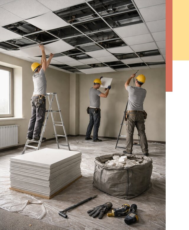 Демонтаж потолка Армстронг в Электростали от 4559 руб. быстро и недорого | ОТДЕЛОЧНИК-Элк