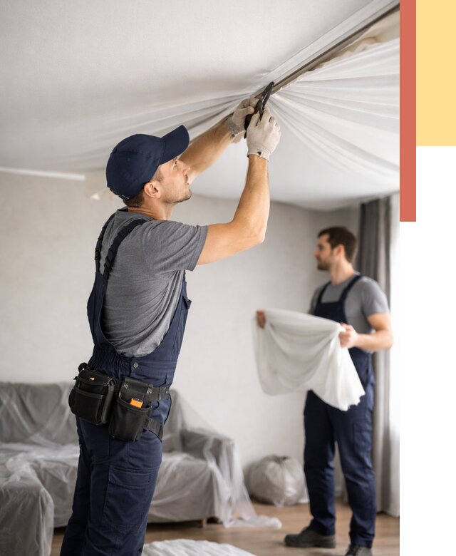 Демонтаж натяжного потолка в Электростали от 4559 руб. — снятие и разбор под ключ | ОТДЕЛОЧНИК-Элк