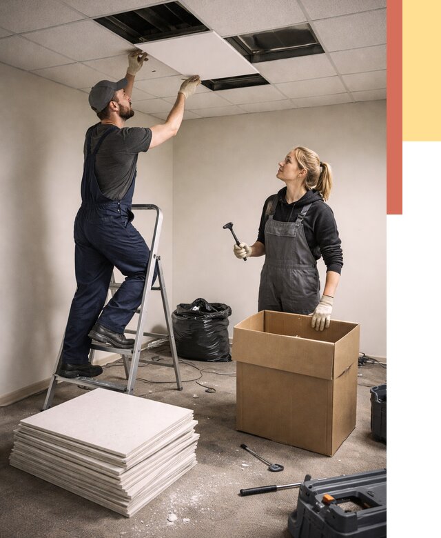 Демонтаж потолочной плитки в Электростали от 4559 руб. быстро и недорого | ОТДЕЛОЧНИК-Элк