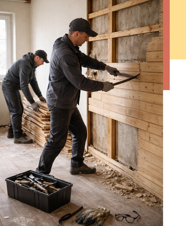 Демонтаж вагонки в Электростали от 3849 руб/м2 — быстро и недорого | ОТДЕЛОЧНИК-Элк