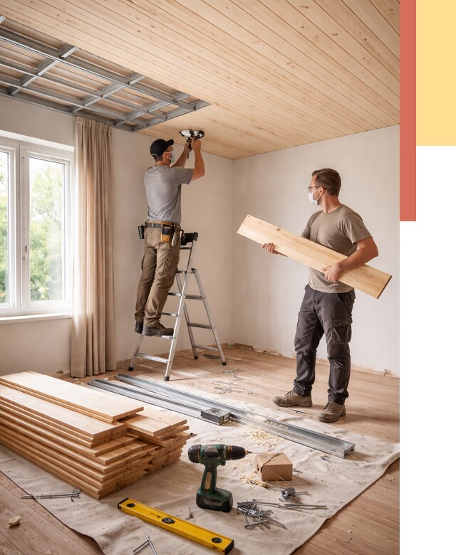 Монтаж потолка из вагонки в Электростали от 6585 руб. | Быстро и недорого — ОТДЕЛОЧНИК-Элк