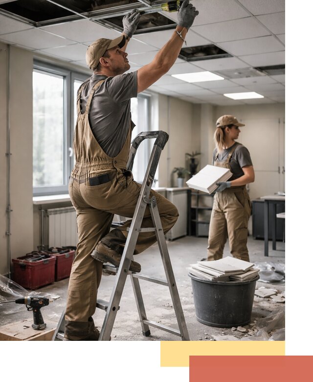 Ремонт потолка Армстронг и замена плит в Электростали