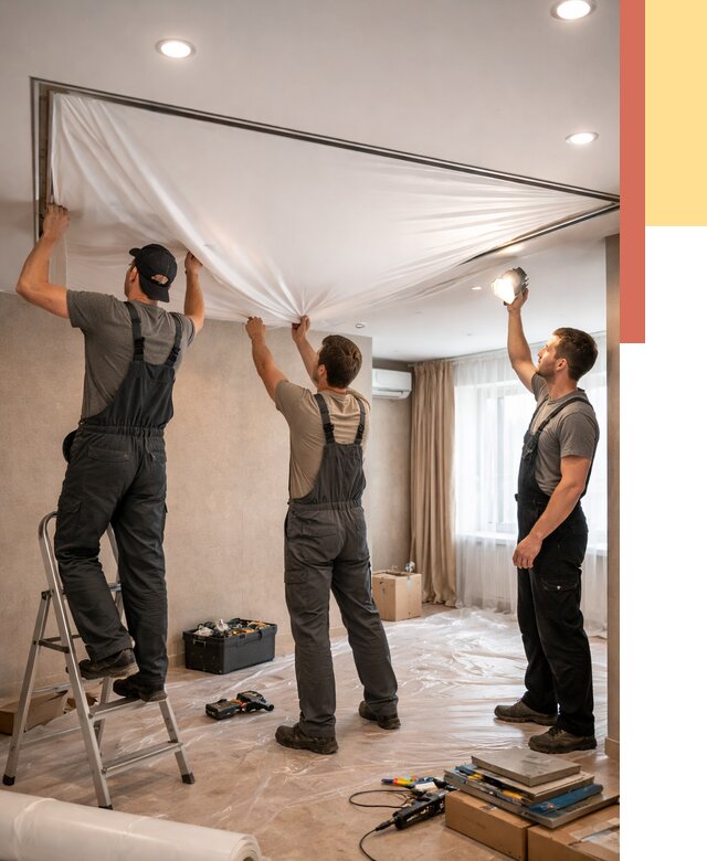 Монтаж ПВХ натяжного потолка в Электростали от 3546 руб. под ключ | ОТДЕЛОЧНИК-Элк