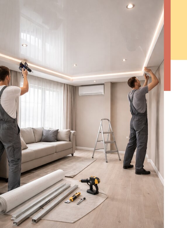 Монтаж глянцевого натяжного потолка в Электростали от 760 руб. под ключ | ОТДЕЛОЧНИК-Элк