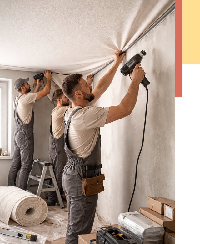 Монтаж фактурного натяжного потолка в Электростали от 760 руб. — ОТДЕЛОЧНИК-Элк