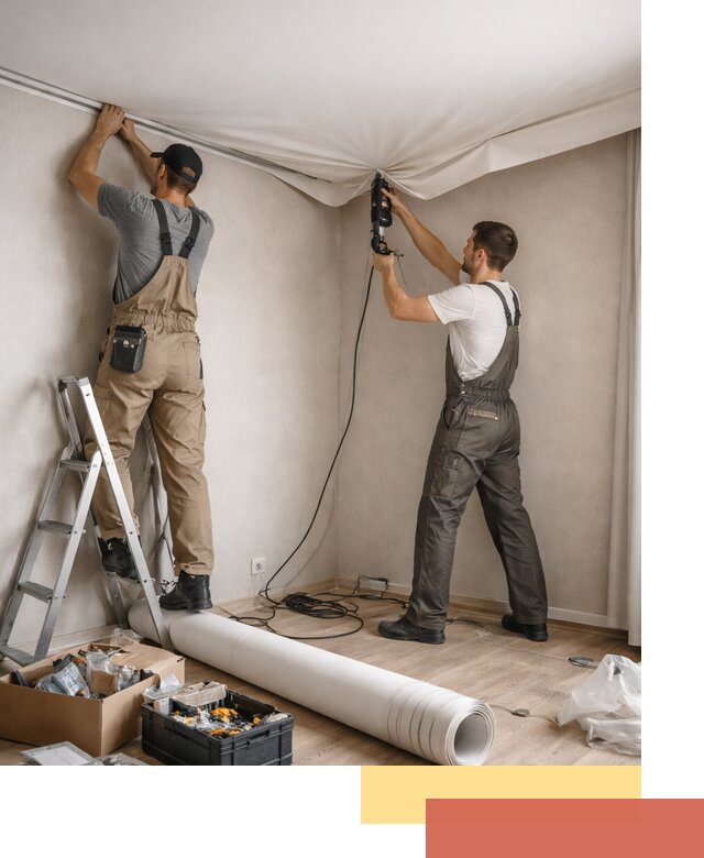 Монтаж цветного натяжного потолка в Электростали за один день