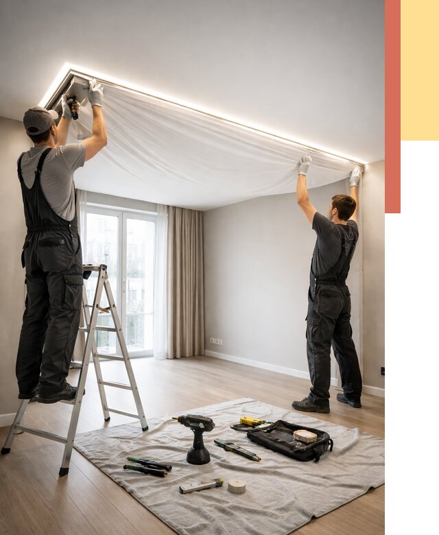 Монтаж парящего натяжного потолка в Электростали от 4559 руб. быстро и недорого | ОТДЕЛОЧНИК-Элк