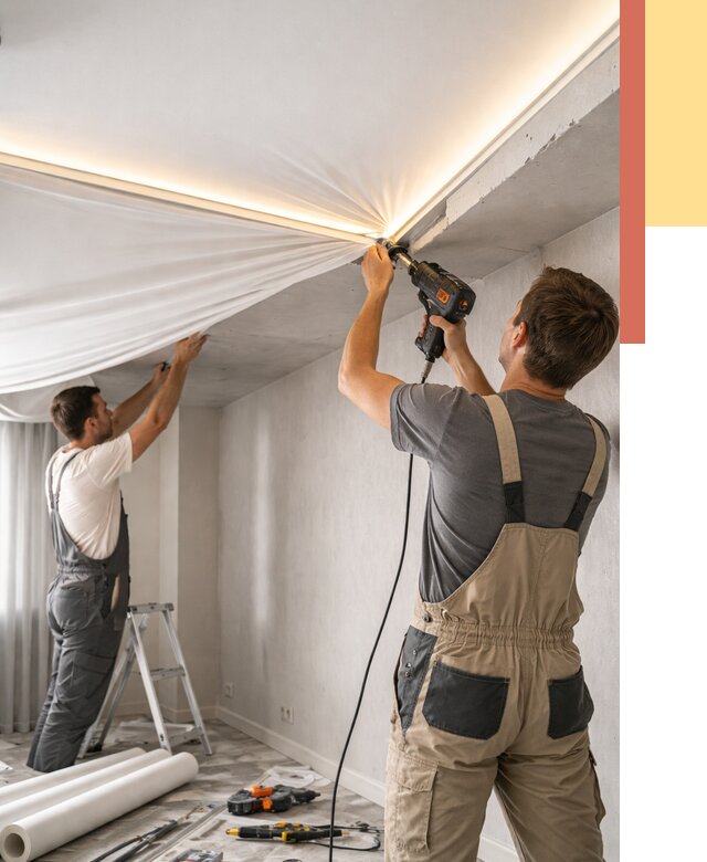 Монтаж натяжного потолка с подсветкой в Электростали от 962 руб. | ОТДЕЛОЧНИК-Элк