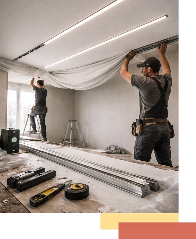 Монтаж натяжных потолков со световыми линиями в Электростали