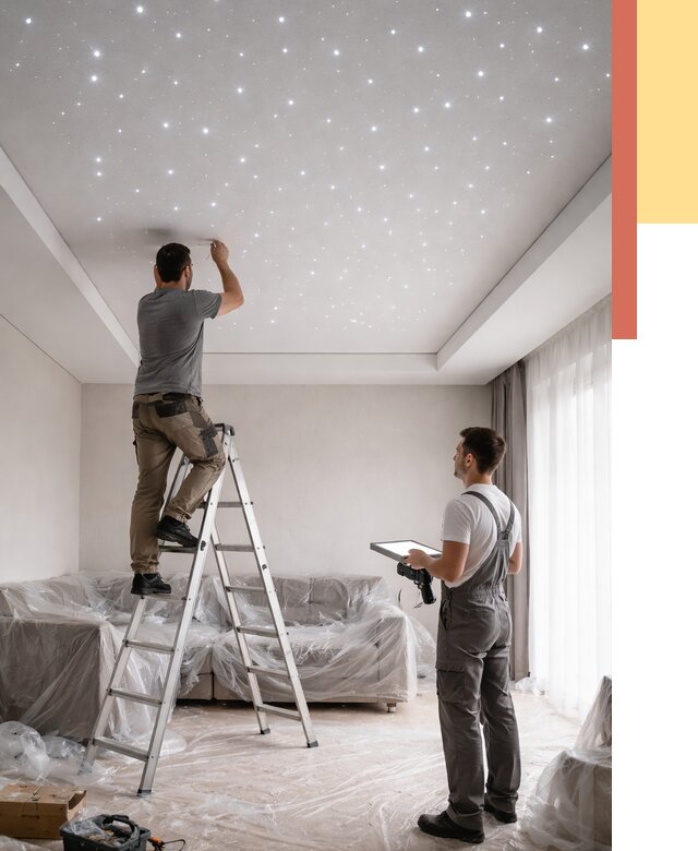 Монтаж натяжного потолка «звездное небо» в Электростали от 6585 руб. | ОТДЕЛОЧНИК-Элк