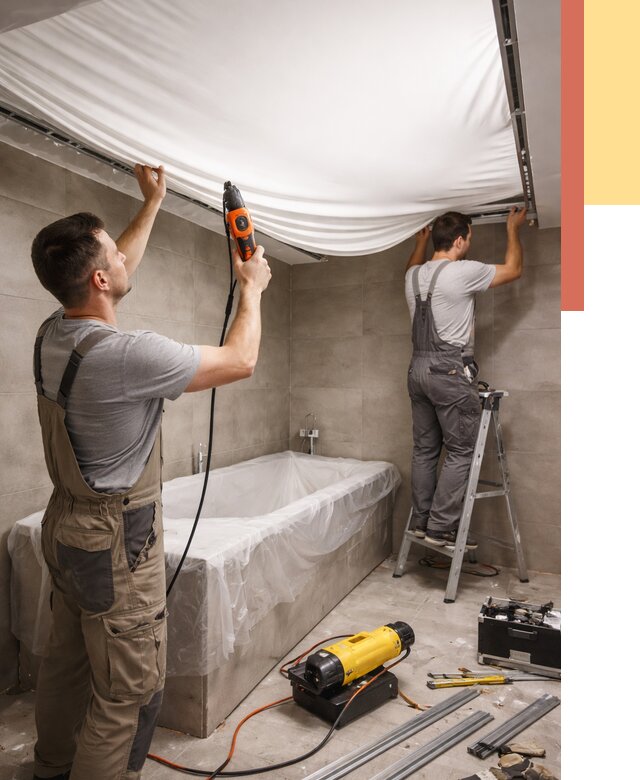 Монтаж натяжного потолка в ванной в Электростали от 1216 руб. под ключ | ОТДЕЛОЧНИК-Элк