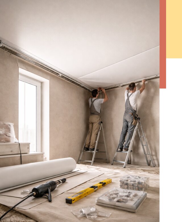 Монтаж натяжного потолка в спальне в Электростали от 3849 руб. под ключ | ОТДЕЛОЧНИК-Элк