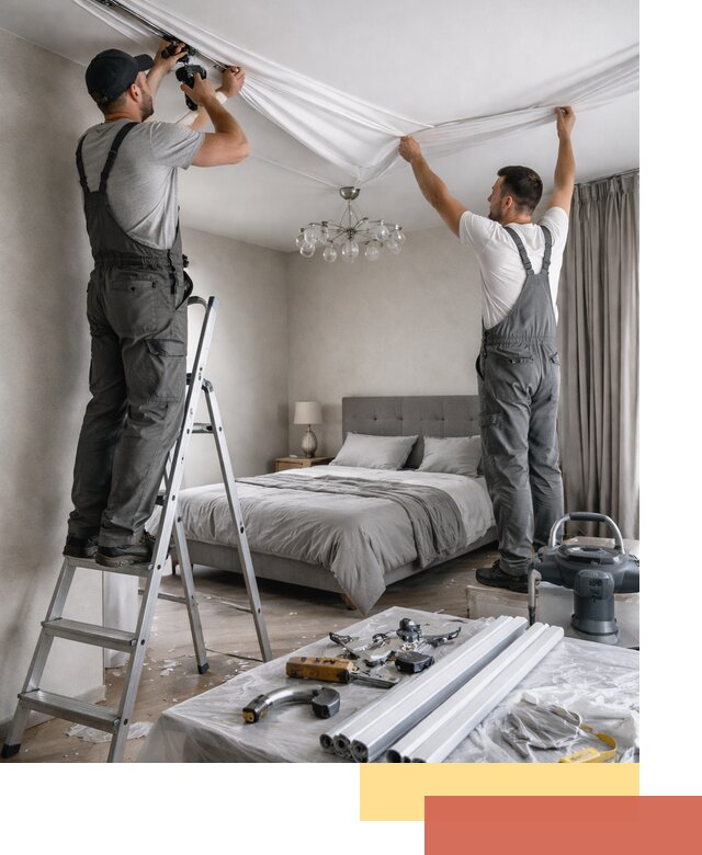 Монтаж натяжного потолка в спальне в Электростали