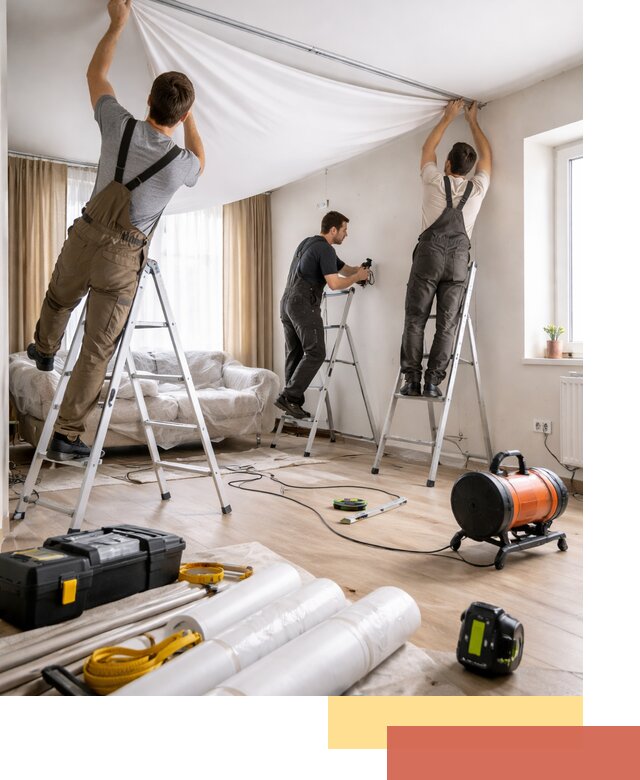 Монтаж натяжного потолка в гостиной в Электростали