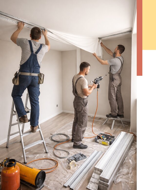 Монтаж натяжного потолка в студии в Электростали от 5572 руб. — быстро и недорого | ОТДЕЛОЧНИК-Элк