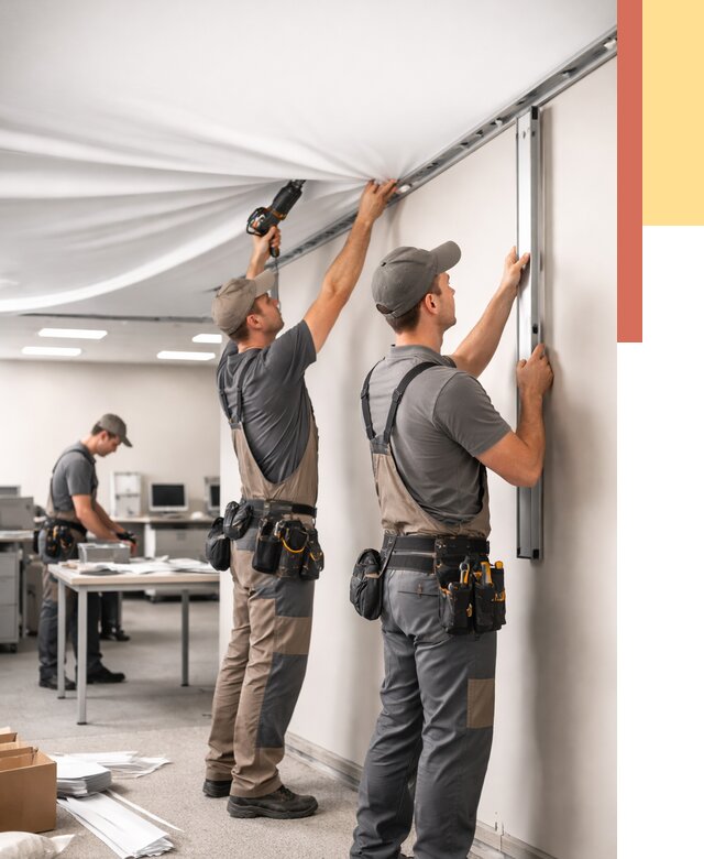 Монтаж натяжного потолка в офисе в Электростали от 456 руб/м² — быстро и недорого | ОТДЕЛОЧНИК-Элк