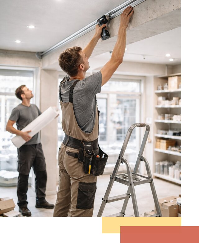 Монтаж натяжных потолков в магазине в Электростали