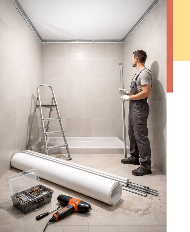 Монтаж натяжного потолка в санузле в Электростали от 1874 руб. — ОТДЕЛОЧНИК-Элк