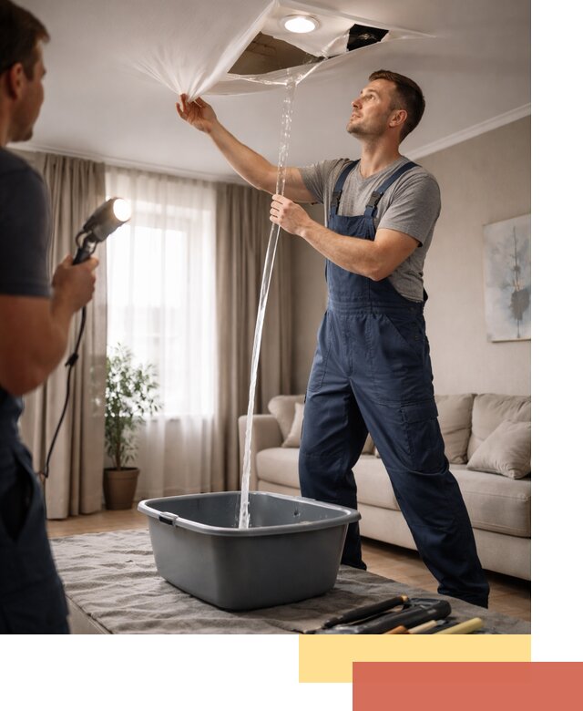 Слив воды с натяжного потолка в Электростали быстро и аккуратно