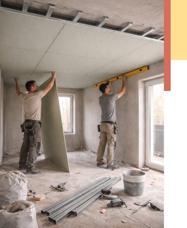 Одноуровневый потолок из гипсокартона в Электростали от 760 руб. — монтаж под ключ | ОТДЕЛОЧНИК-Элк