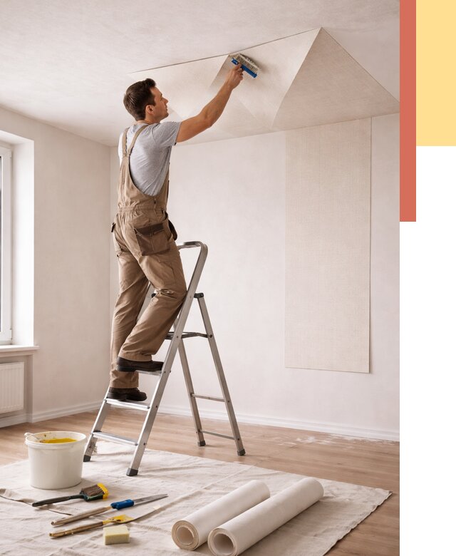 Поклейка обоев на потолок в Электростали от 4559 руб. быстро и недорого | ОТДЕЛОЧНИК-Элк